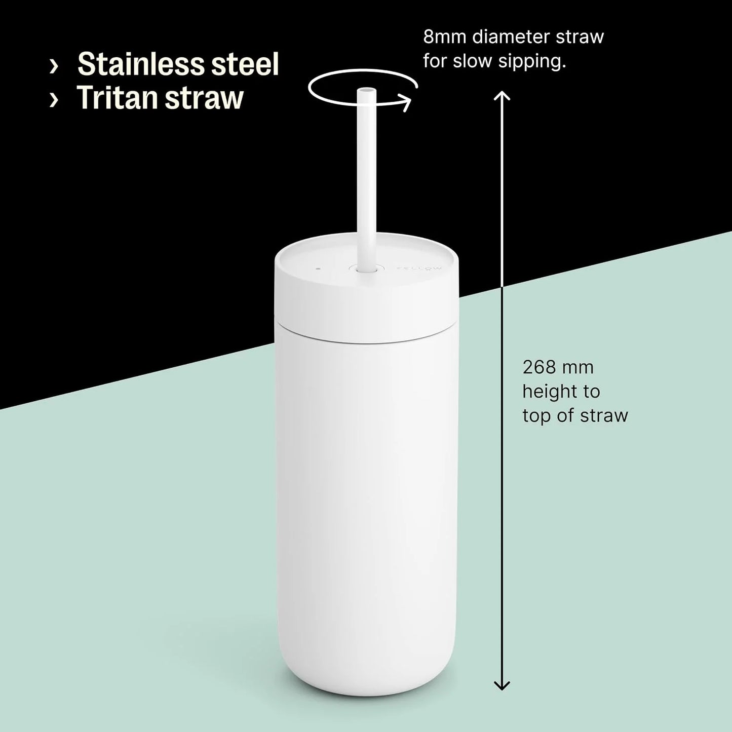 Fellow Carter Cold Ceramic Lined Tumbler 16 oz with Straw Lid, BPA-Free