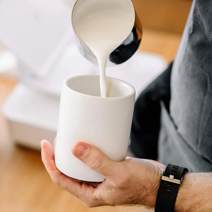 Fellow Monty Milk Art Cups - Double Wall Ceramic Latte Mug, 11 oz - Matte Black & White with Graphite & Copper Base - Set of 2
