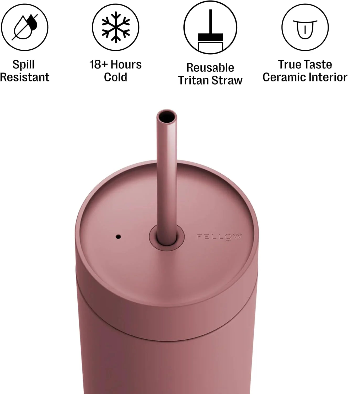 Fellow Carter Cold Ceramic Lined Tumbler 16 oz with Straw Lid, BPA-Free