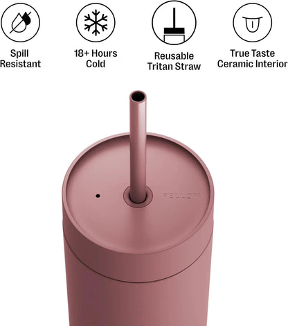 Fellow Carter Cold Ceramic Lined Tumbler 16 oz with Straw Lid, BPA-Free