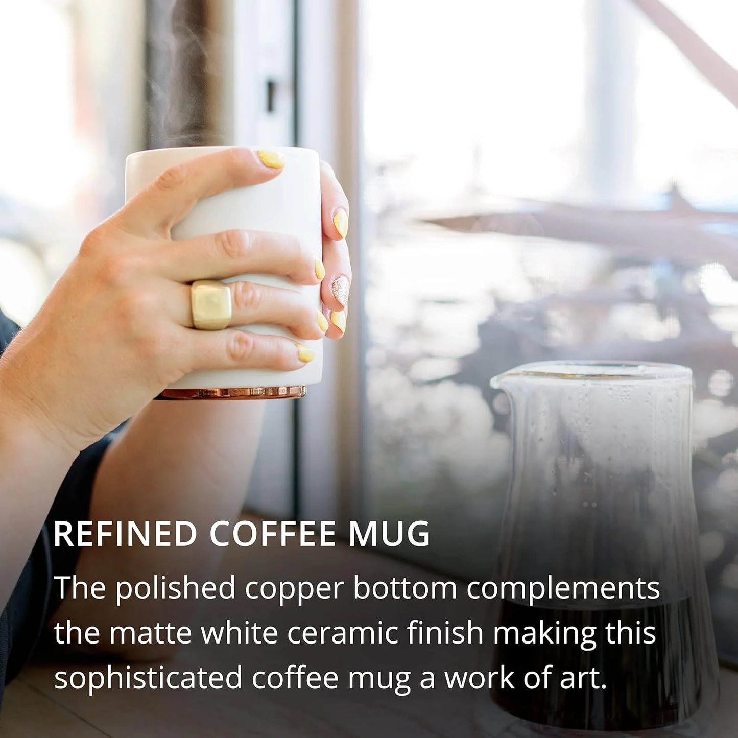 Fellow Monty Milk Art Cups - Double Wall Ceramic Latte Mug, 11 oz - Matte Black & White with Graphite & Copper Base - Set of 2