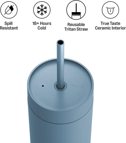Fellow Carter Cold 20 oz Ceramic Lined Coffee Tumbler with Straw Lid