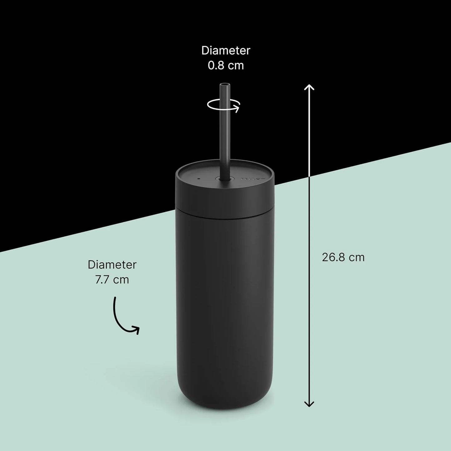 Fellow 20 oz Carter Cold Tumbler – Spill-Resistant Straw Lid, Stainless Steel Vacuum-Insulated Cup with Ceramic Interior and Reusable Straw for Cold Drinks,Fits Cup Holders,Dishwasher Safe,Matte Black