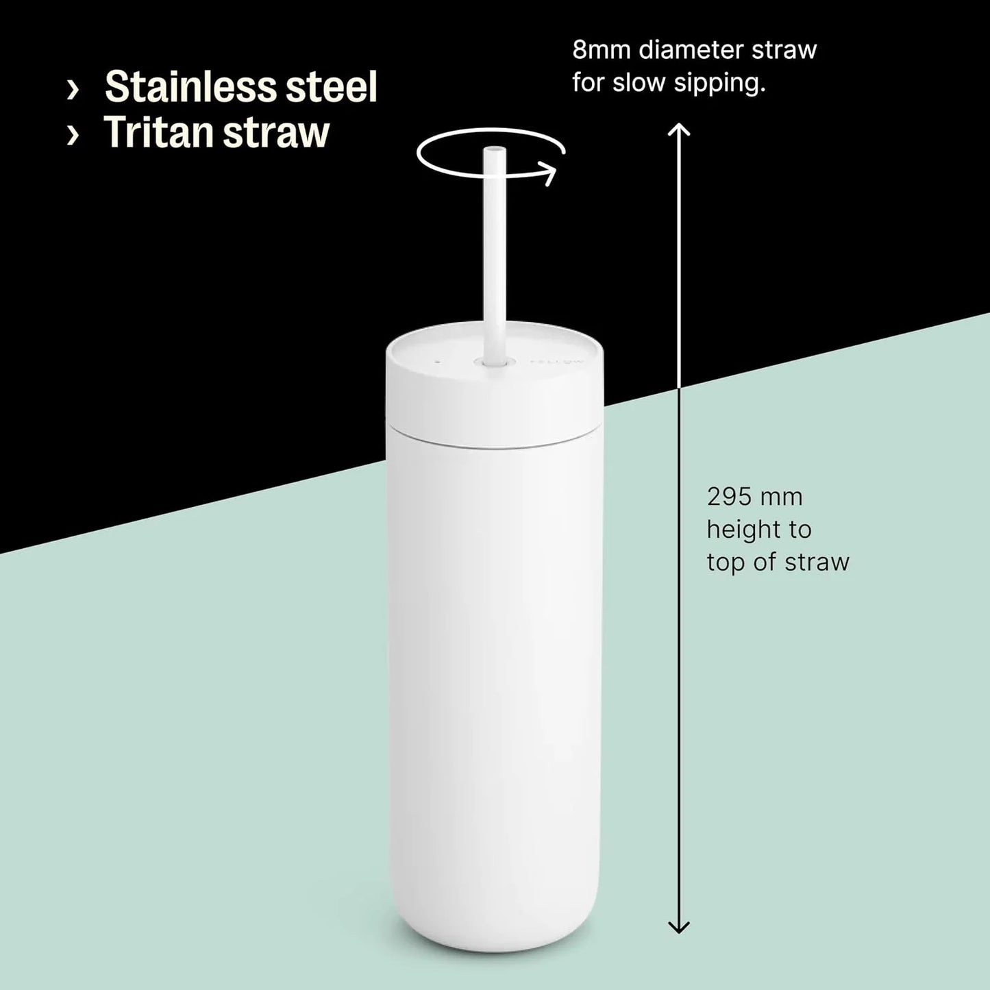 Fellow 20 oz Carter Cold Tumbler – Spill-Resistant Straw Lid, Stainless Steel Vacuum-Insulated Cup with Ceramic Interior and Reusable Straw for Cold Drinks,Fits Cup Holders,Dishwasher Safe,Smoke Green