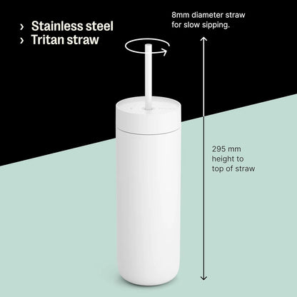 Fellow 20 oz Carter Cold Tumbler – Spill-Resistant Straw Lid, Stainless Steel Vacuum-Insulated Cup with Ceramic Interior and Reusable Straw for Cold Drinks,Fits Cup Holders,Dishwasher Safe,Smoke Green