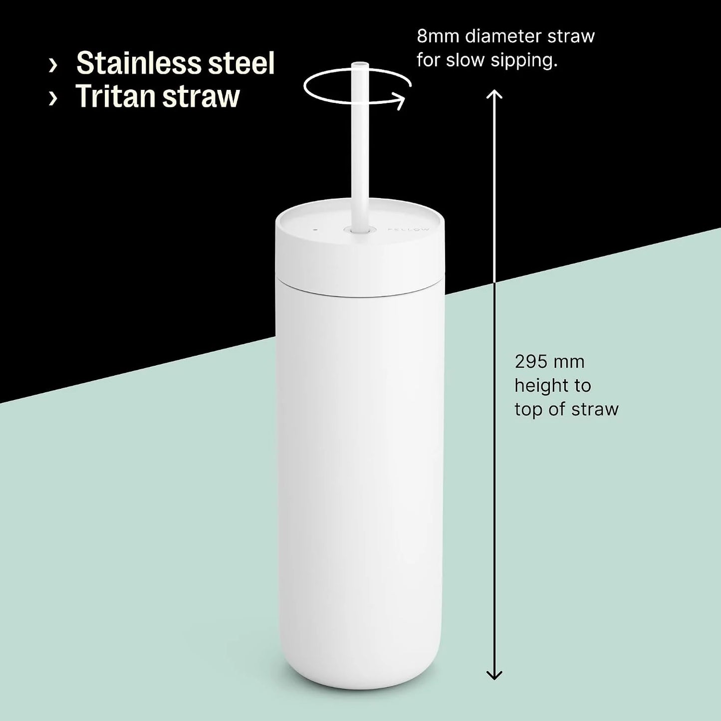 Fellow 20 oz Carter Cold Tumbler – Spill-Resistant Straw Lid, Stainless Steel Vacuum-Insulated Cup with Ceramic Interior and Reusable Straw for Cold Drinks,Fits Cup Holders,Dishwasher Safe,Matte White