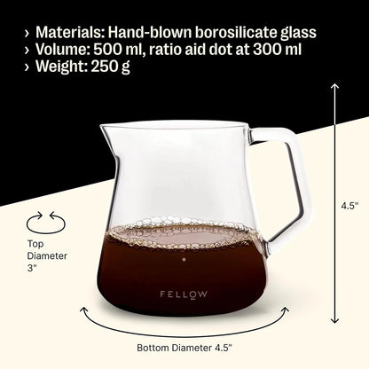 Fellow Hand-Blown Glass Coffee Carafe, 16.9 oz Pour Over Server
