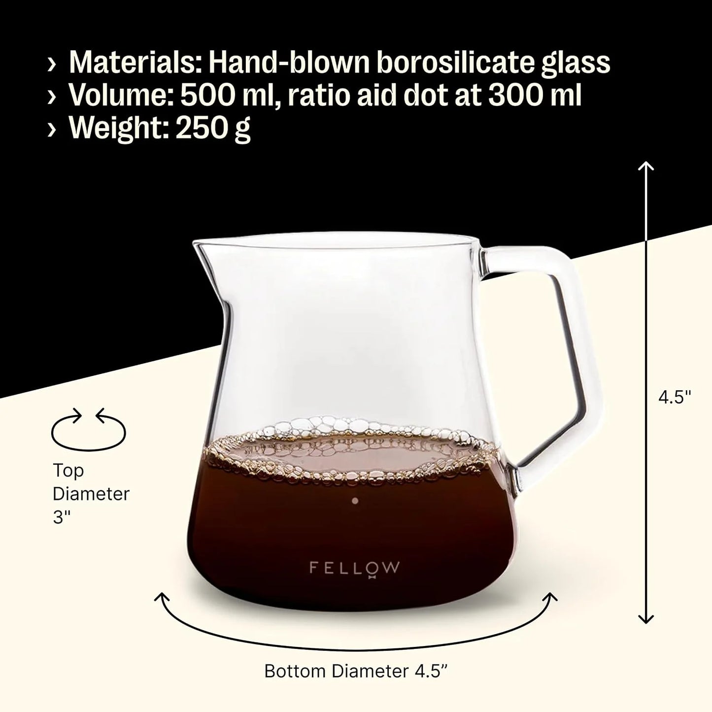 Fellow Mighty Small Glass Carafe - Manual Pour Over Coffee Beaker and Tea Steeper, Borosilicate Glass Decanter, 16.9 oz Smoke Grey Container