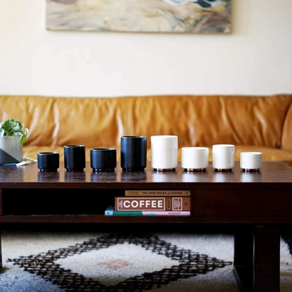 Fellow Monty Milk Art Cups - Double Wall Ceramic Latte Mug, 11 oz - Matte Black & White with Graphite & Copper Base - Set of 2