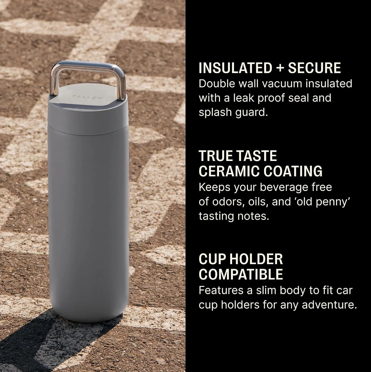 Fellow Carter Carry Ceramic Lined Travel Coffee Mug 20 oz - Matte Grey