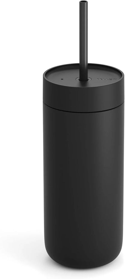 Fellow 20 oz Carter Cold Tumbler – Spill-Resistant Straw Lid, Stainless Steel Vacuum-Insulated Cup with Ceramic Interior and Reusable Straw for Cold Drinks,Fits Cup Holders,Dishwasher Safe,Matte Black